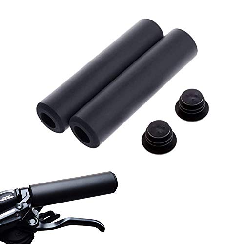 AQOS Puños Bicicleta, 2 Unidades, montaña, MTB, Silicona, Grips, Mangos, Manguitos, empuñaduras, Manillar, Bici, Mountain Bike, Ciclismo, Paseo, Espuma, ergonomicos, BMX, Universal, Negro.