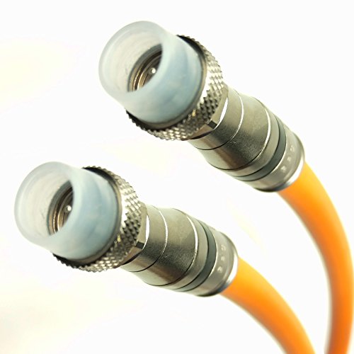 PHAT SATELLITE - Direct Burial Flooded RG11 Coaxial Cable with Weather Boot F-Connectors, 14AWG 75 Ohm, Enhanced Tri-Shield 77% Braid, Assembled in USA (75 feet, Orange)