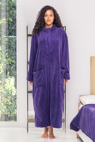 Image of Alexander Del Rossa Long Zip Up Robes, Plush Zipper Robes for Plus Size, Housecoats Zipper Front