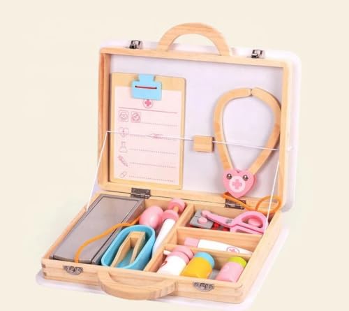 Image of Wooden Doctor Kit for Kids- Medical Kits Pretend Role Play Educational Toy with Storage Case for Kids Girls Boys (Pink)