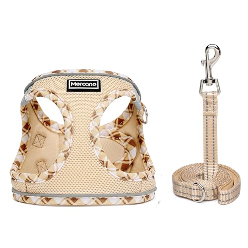 Mercano Soft Mesh Dog Harness and Leash Set, No-Chock Step-in Reflective Breathable Lightweight Easy Walk Vest Harnesses with Safety Buckle for Small Dogs, Cats (Beige, M) - Thumbnail 2