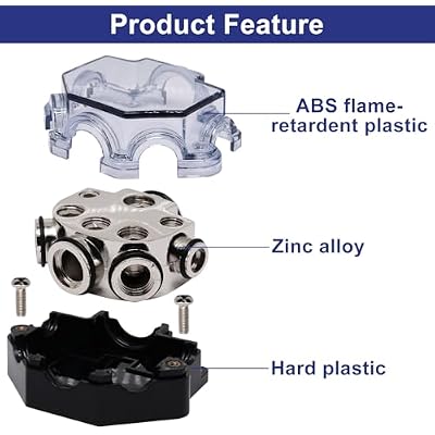 2pc Power Distribution Block Car Audio 1 in 5 Ways Out Car Audio Distributions Block 0 Gauge Input 2/4/8 Gauge Out Ground Cable Splitter Distribution Blocks for Automotive