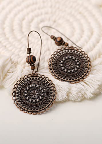 MINACHI Bohemian Round Flower Drop Dangle Earrings, Boho Ethnic Jewelry Gifts for Women3
