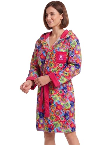 o-day Pierre Cardin - Albornoz de mujer de microfibra, ligero, ahorra espacio, con manga de solapa, capucha y cinturón S-XL, Cuadrado., M