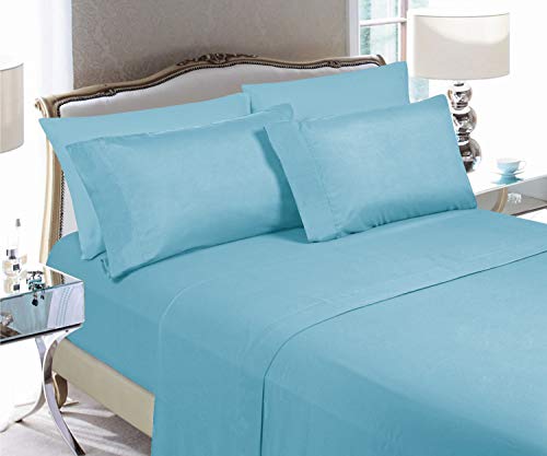 Elegant Comfort Luxury Soft Bed Sheets 1500 Premium Hotel Quality Microfiber Softness Wrinkle and Fade Resistant (6-Piece) Bedding Set, Full, Aqua Blue