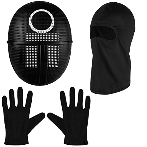 Balinco La Máscara de Juego + Pasamontañas + Guantes Negros + 1x Tarjeta de Juego para Halloween, Carnaval y Carnaval como Disfraz para Hombres y Mujeres (Círculo)