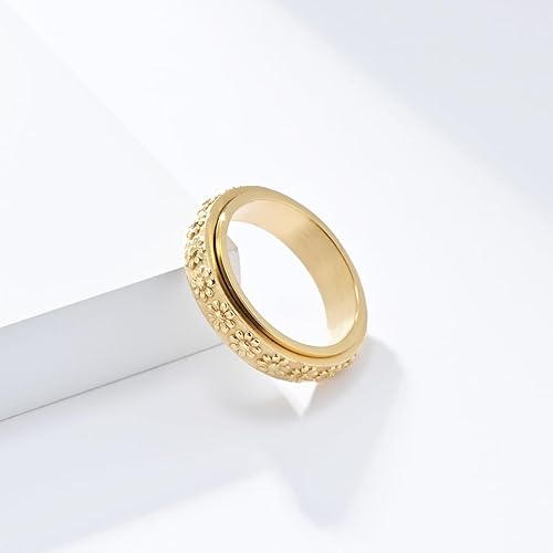 Miniatura 2 de Anillo giratorio de acero inoxidable de 0.236 in para mujer, diseño de margarita, girasol, promesa, alianza de boda, alivio del estrés