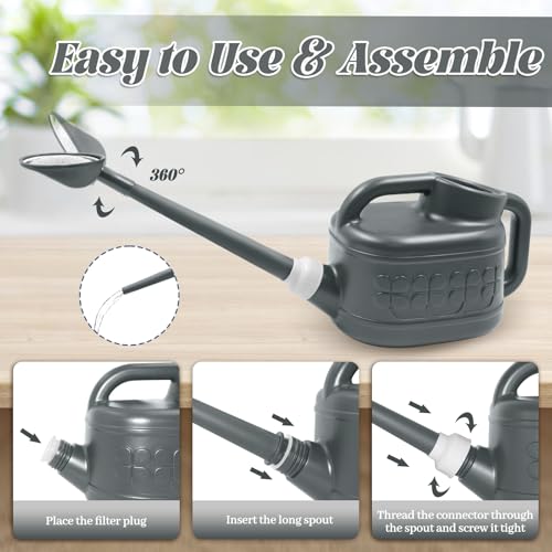 Image of 1 Gallon Watering Can, Garden Watering Can Outdoor, Plant Water Can with Removable Long Spout and Stainless Steel Sprinkler Head, Plastic Indoor Watering Cans for Gardening Flower Plants