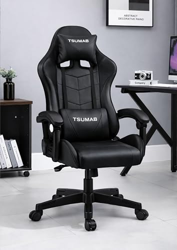 Image of Ergonomic Gaming & Office Chair with Adjustable Headrest and Lumbar Support, Reclining High-Back Computer Chair with 4D Armrests & Smooth Casters - Black