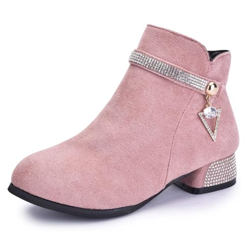 Girl's Faux Suede Low Heel Side Zipper Ankle Boots Winter Warm Dress Boots