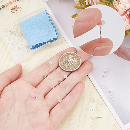 Beebeecraft 1 Box 20Pcs Flat Pad Earring Studs 925 Sterling Silver Cabochon Earring Blanks Bezel Post with 50Pcs Plastic Ear Nuts for DIY Earrings Jewellery Making (Tray: 4mm/0.16in) - Image 3
