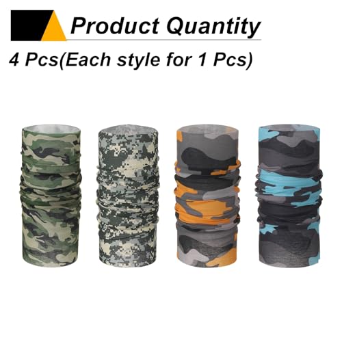 HARFINGTON 4pcs Summer Cooling Neck Gaiter Sun Protection Face Mask Fishing Neck Gaiter Sunscreen Breathable Bandana for Men Women, Camo Q3