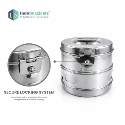 Image of IS IndoSurgicals Stainless Steel Dressing Drum, Super Deluxe Quality Seamless, Diameter X Height (6 inchX6 inch)
