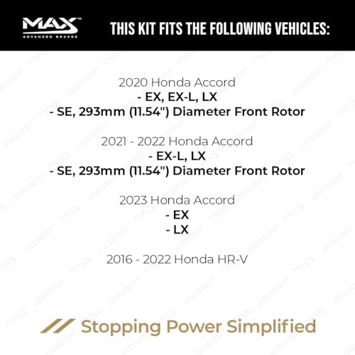 Image of MAX Advanced Brakes - Front Brake Kit For 2013-2023 Honda Accord (EX, EX-L), 2016-2022 Honda HR-V| Carbon Ceramic Brake and Rotor Kit| Daily Performance Geomet Coated Cross-Drilled Brake Rotors