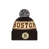 New Era NHL Unisex-Adult Primary Logo Retro Pom Knit Fleece Lined Cold Weather Beanie Hat (US, Alpha, One Size, Boston Bruins - Black)