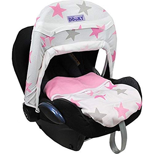 The Original Dooky 126315 Tendina Parasole per Seggiolino Auto Gruppo 0+ e Ovetto, Rosa con Stelle