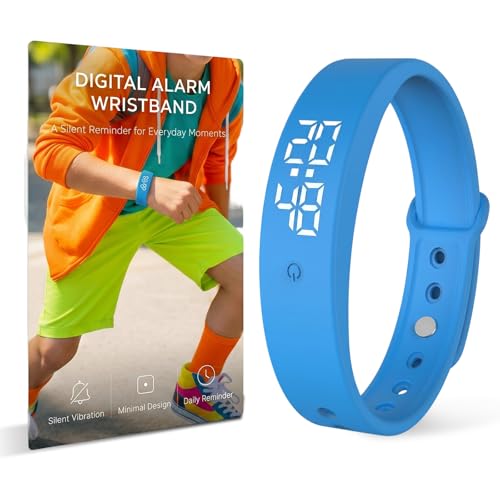 Image of Vibrating Alarm Wristband Silent Wrist Alarm Clock Watch Wind up Bands for Deaf People No Batteries Bracelet for Heavy Sleepers Dawn Wake up Sleeper that Won't Wake Partner (Blue)