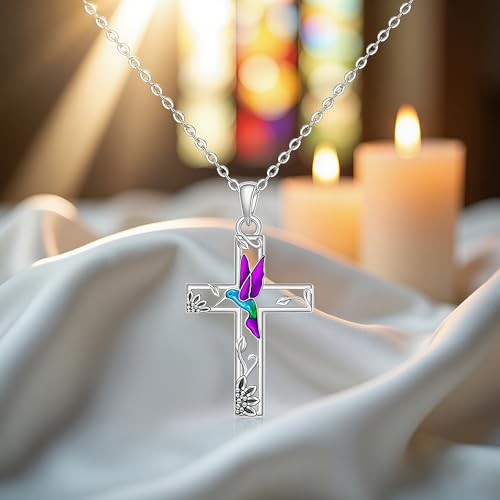 Hummingbird Necklace Sterling Silver Hummingbird Jewelry for Women Cross Necklace for Women Men Sunflower Pendant Birthday Christmas Gifts3
