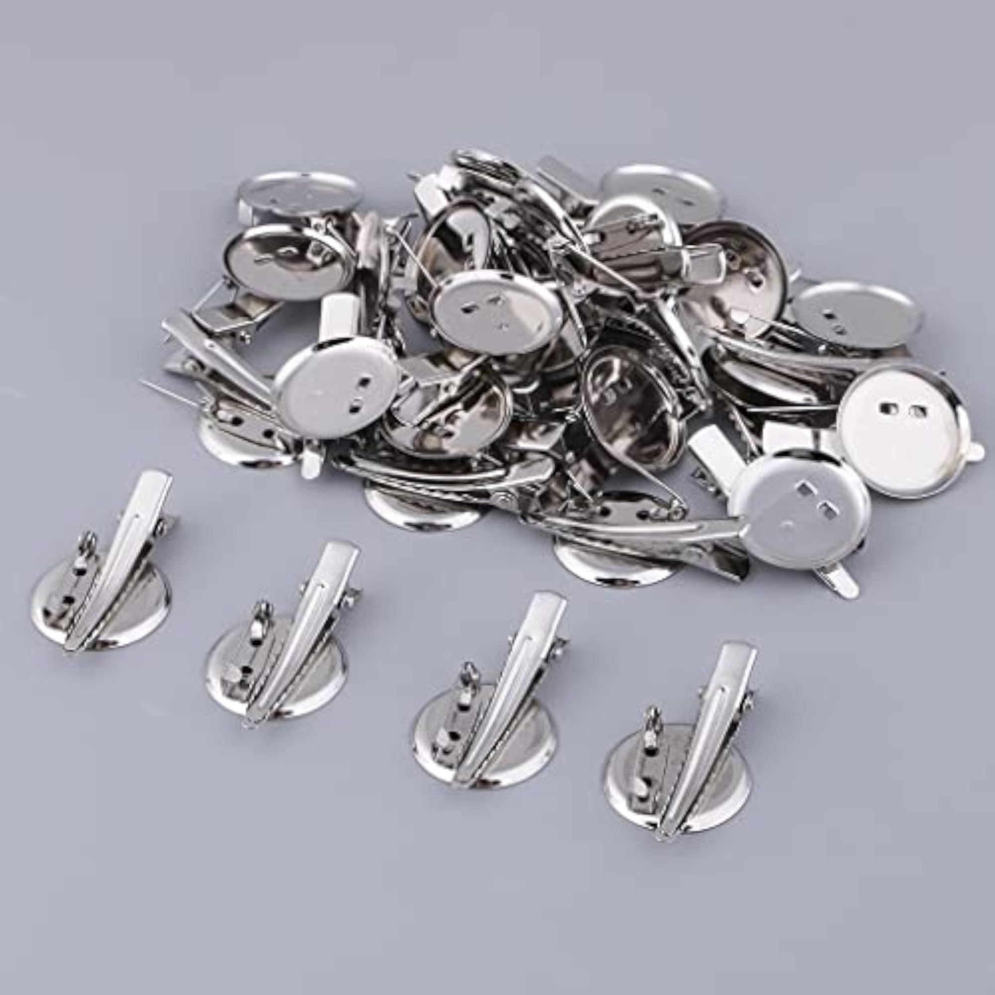30 Pieces Round Brooch Base Hair Clips Cabochon Blank Tray