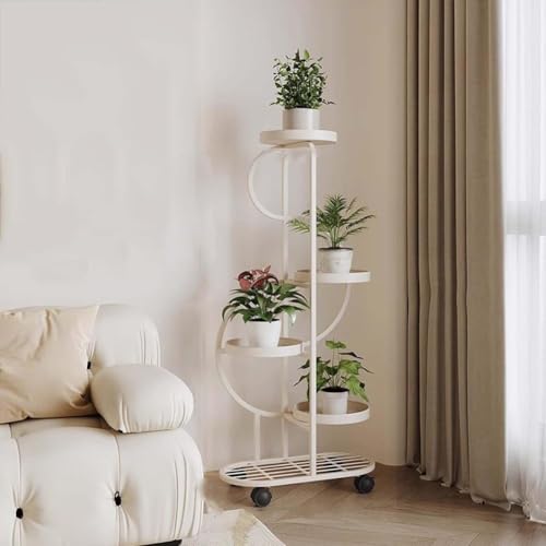 Support de plantes en métal 5 niveaux roulettes noir structure haute et robuste - 3