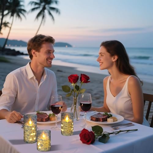 Image of Flickering Flameless Candles, Recessed String Light LED Candles 3D Wick Acrylic Battery Operated LED Pillar Candles with Remote and Timer for Modern Simple Home Decor Set of 3(Blue Twig)