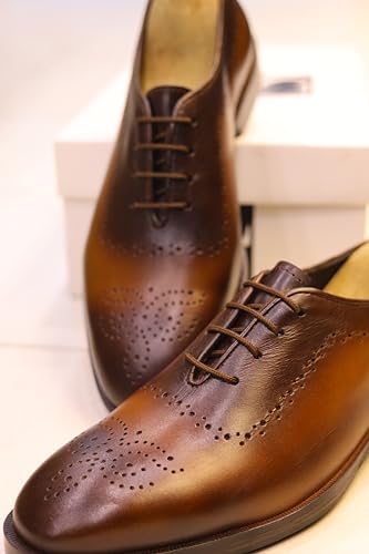 Handcrafted Leather Wingtip Oxford Brogue Dress Shoes, Lace-Up Brown2