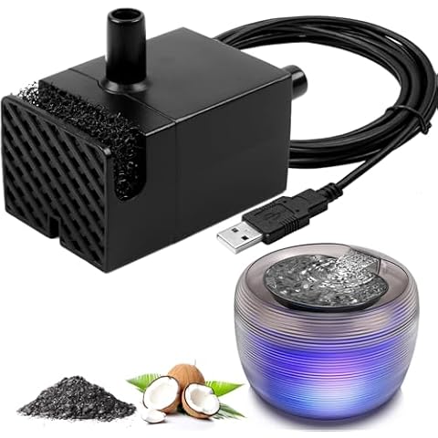 Kastty Ultra Quite Cat Water Fountain Pump, USB 5V 1A Pet Water Fountain Pump for 3.5L Cat Water Fountain Pump Replacement, Dog Water Dispenser Pump with LED Light (Black) Cover