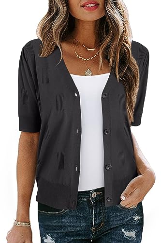 Image of Arach&Cloz Women's Lightweight Spring Summer Business Casual Cropped Short Sleeve Cardigan