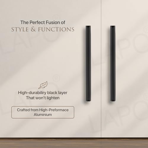 Image of LAPO 6 Inch Cabinet Handles for Kitchen, Stainless Steel Handle for Storage Drawers & Cupboard, Comfortable Grip, Scratch Resistant Surface, Hole to Hole Size 16 cm, DIY Fit (160mm, Black, Pack of 3)