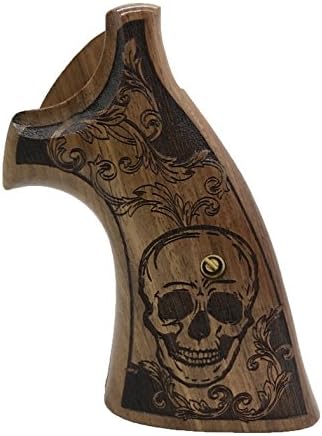 handicraftgrips KSW69## New Smith & Wesson K/L S&W K L Frame Square Butt Revolver Grips Laser Hard Wood Finger Groove Checkered Open Back Handmade Silver Medallions Sport for Men Birthday Gift