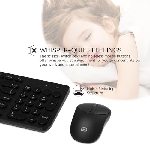Image of Wireless Keyboard and Mouse Combo, FD iK6630 2.4GHz Cordless Cute Round Key Set Smart Power-Saving Quiet Slim Combo for Laptop, Computer,TV and Mac