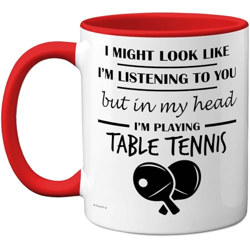 Stuff4 Taza de tenis de mesa con texto en inglés "In My Head", regalo divertido para los amantes de los tenis de mesa, hombres y mujeres, tazas de cerámica de alta calidad de 325 ml, aptas para