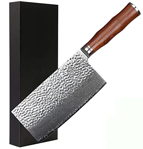 Meat Cleaver, 7 inch Damascus Vegetable Cleaver Japanese VG10 Hammered