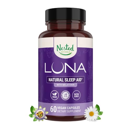 Nested Naturals Luna Sleep Aid - Non-Habit Forming Natural Sleeping Pills for Adults with Naturally Sourced Ingredients - Valerian Root, Melatonin, Chamomile, Lemon Balm, and More - 60 Vegan Capsules