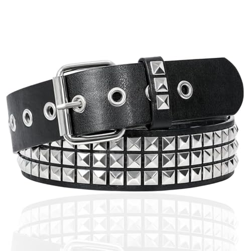 EYWILYWI Punk Rivet Studded Belt Gothic Pyramid Square Grommet PU Leather Belt Vintage Rock Belt for Jeans Pants Casual Party Wear Women Men (black)