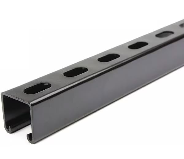 Elite Tool Center Slotted Strut Channel, Black Painted Steel, 1-5/8" x 1-5/8" Single Channel, 5 Ft, 9/16" x 1-1/8" Slots