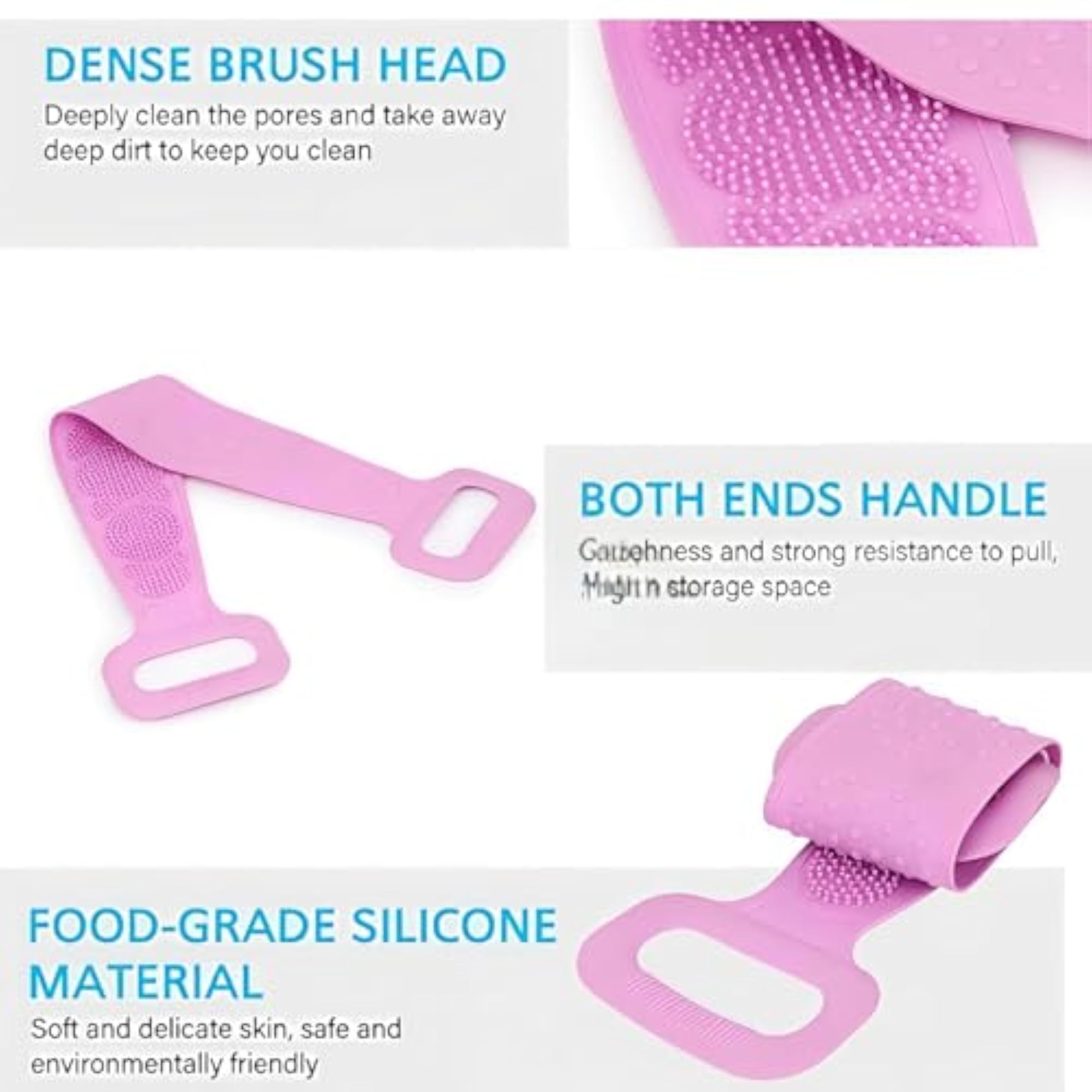 Silicone Back Scrubber for Bathing, Stretchable Shower Strap