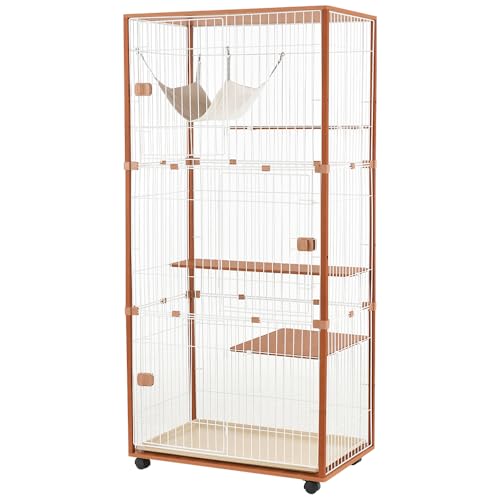 猫 キャットケージ ケージ 木製 キャットハウス ネコ ハウス 留守番 保護 脱走防止 多頭飼い 多頭 スチール 三段