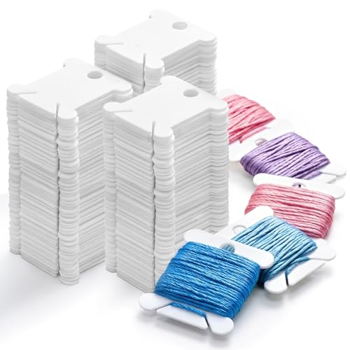 RAINFLOW 150PCS Plastic Embroidery Floss Bobbins - White Empty Cross Stitch Thread Organizer Bobbins, Portable Sewing Thread Storage Holder for Embroidery, Needlework, Crochet & Craft Supplies