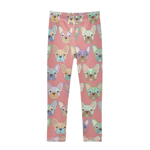 French Bulldog Head Girls' Leggings Toddler Doodles Kids Yoga Pants Dance Active Tights 7-8T Multi