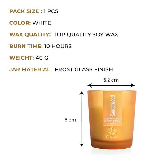 Image of EKAM Sandalwood Votive Soy Wax Scented Candle, 40 Grams, 10 Hours Burn Time| Long Lasting Premium Candles | Ideal for Home Decor | Gifting & Aromatherapy
