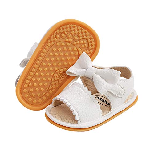 TMEOG Baby Sandals, Toddler Boys Girls Sandals Rubber Sole Soft Anti-Slip First Walkers Infant Summer Shoes (D- White, 0_Months)
