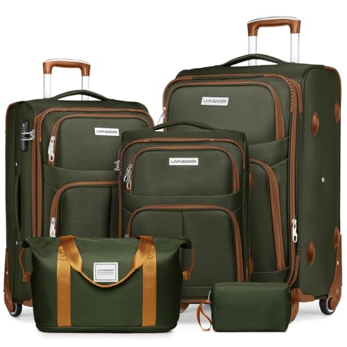 LARVENDER Luggage Sets 5 Piece Softside Expandable