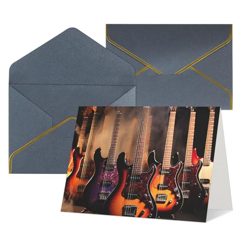 QMNSEHF 封筒付きブランクグリーティングカード Thank YouCard クールエレキギター Happy Birthdayカード 女性用 男性用 クリスマス ハロウィン 結婚式 ブランクノート カード あらゆる機会 グリーティングカード 4x6