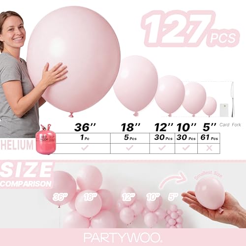 Image of PartyWoo Pale Pink Balloons 127pcs Different Sizes of 36 18 12 10 5 Inch Light Pastel Baby Pink Balloon Arch Kit for Birthday Engagement Bachelorette Baby Shower Easter Party Decorations Pink-Q01