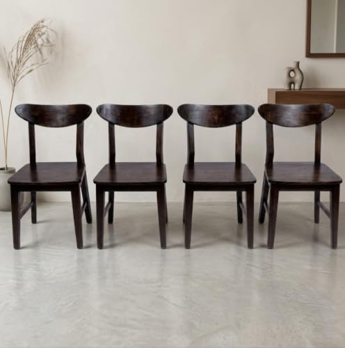Image of Solid Sheesham Wood Dining Chair | Wooden Back Cut Dining Chair Set of 4 | Chairs for Dining Room | Study Room | Office | Finish Color - Walnut Finish |