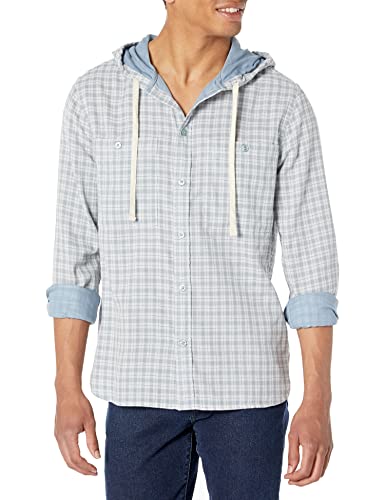 Vince Men's Desert Side Plaid Hooded L/S, City Blue, Large #TOP23