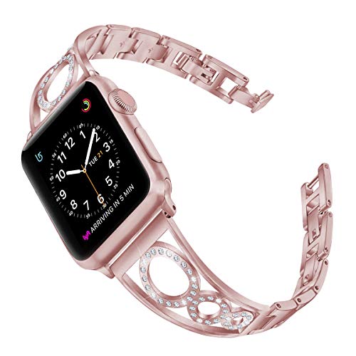 AmzAokay Stainless Steel Band Compatible Apple Watch Bands 38mm 40mm 42mm 44mm Women Iwatch Series 6 SE 5 4 3 2 1 Accessories Jewelry Cuff Bangle Bracelet Metal Wristband Strap (Rose, 38mm 40mm)