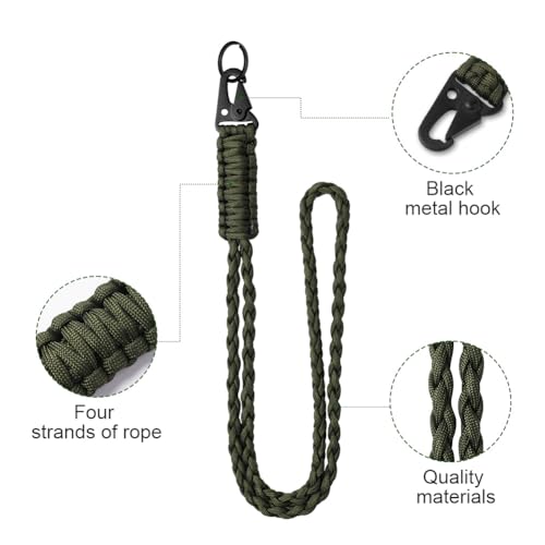 Vicloon Paracord Schlüsselanhänger, 1 Stück Umhängeband Schlüsselband, Paracord Lanyard mit Metall Ring und Adlerschnabelknopf Geflochtenes Lanyard für Schlüssel, Ausweishalter (Armeegrün)