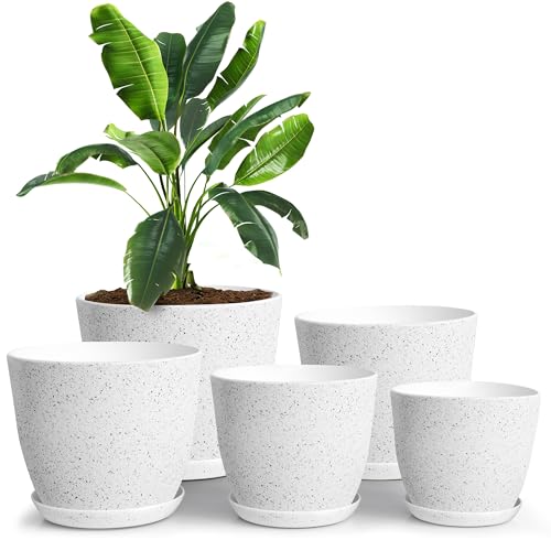 Utopia Home - Plant Pots Indoor with Drainage - 7/6.6/6/5.3/4.8 Inches Flower Pots - 5 Pack Plastic Planters - Ideal for Stocking Stuffers or Home Christmas Decorations - Spotty Grey